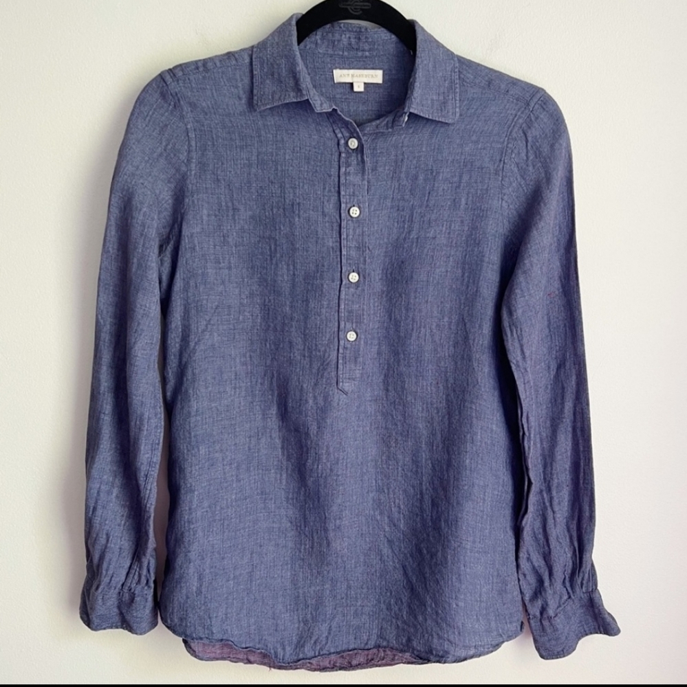 Ann Mashburn Linen Blend Tomboy Popover Blouse-Size XS